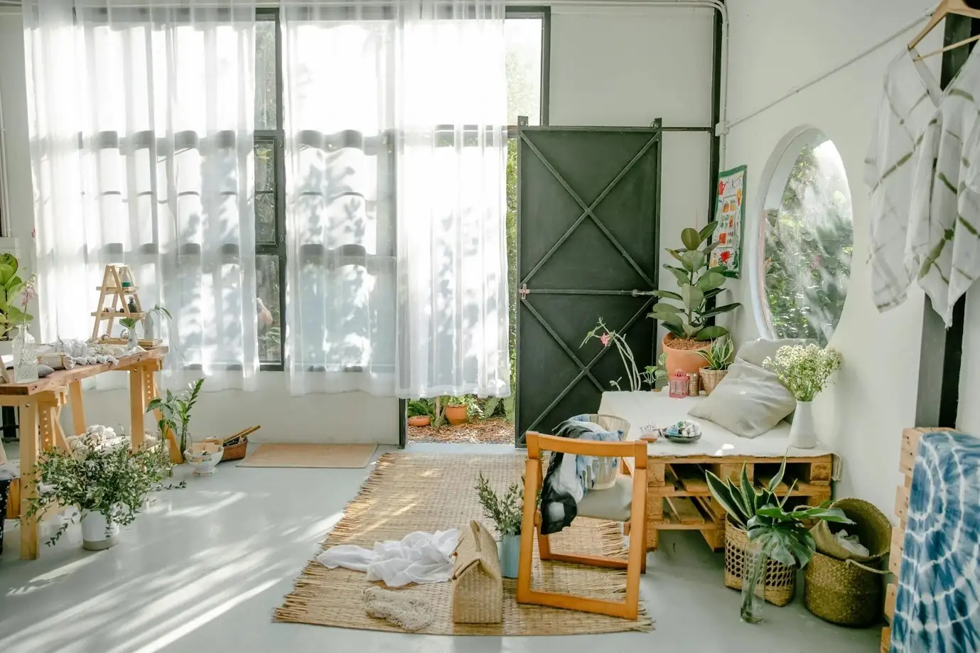 interior of an apartment with indoor plants