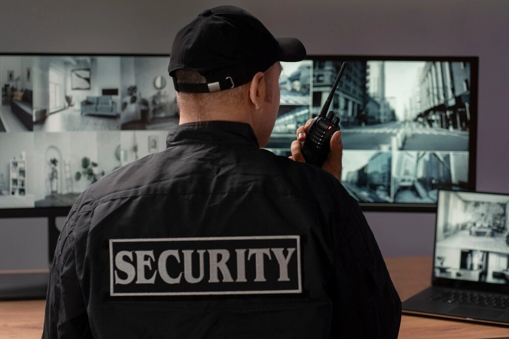 Picture of a security guard watching security footage