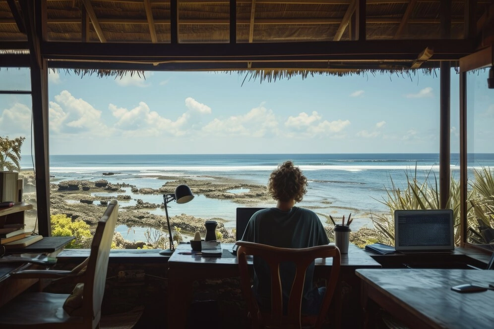 Picture of person working by the sea