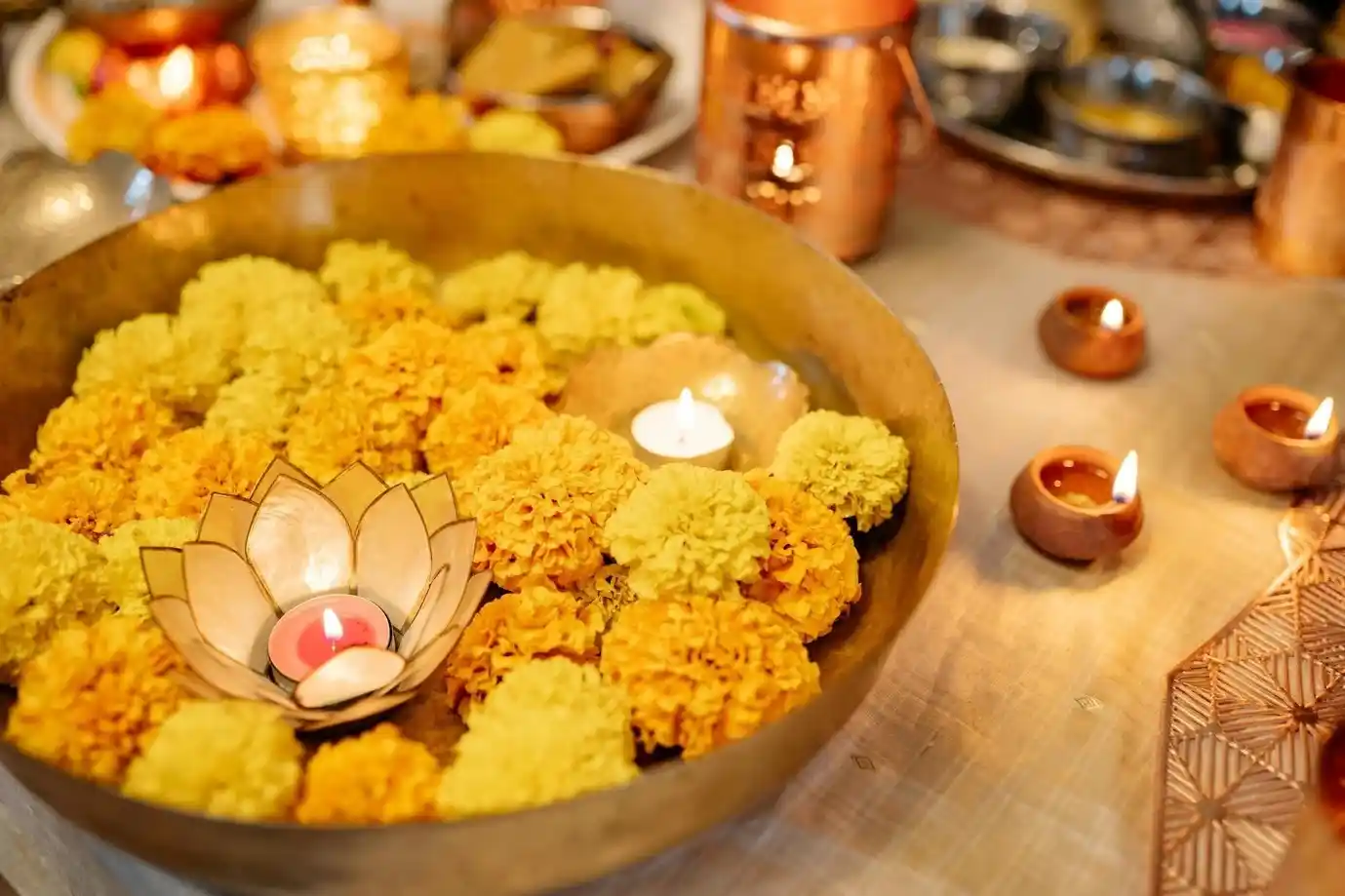Flowers and candles floating in a bowl Flowers and candles floating in a bowl
