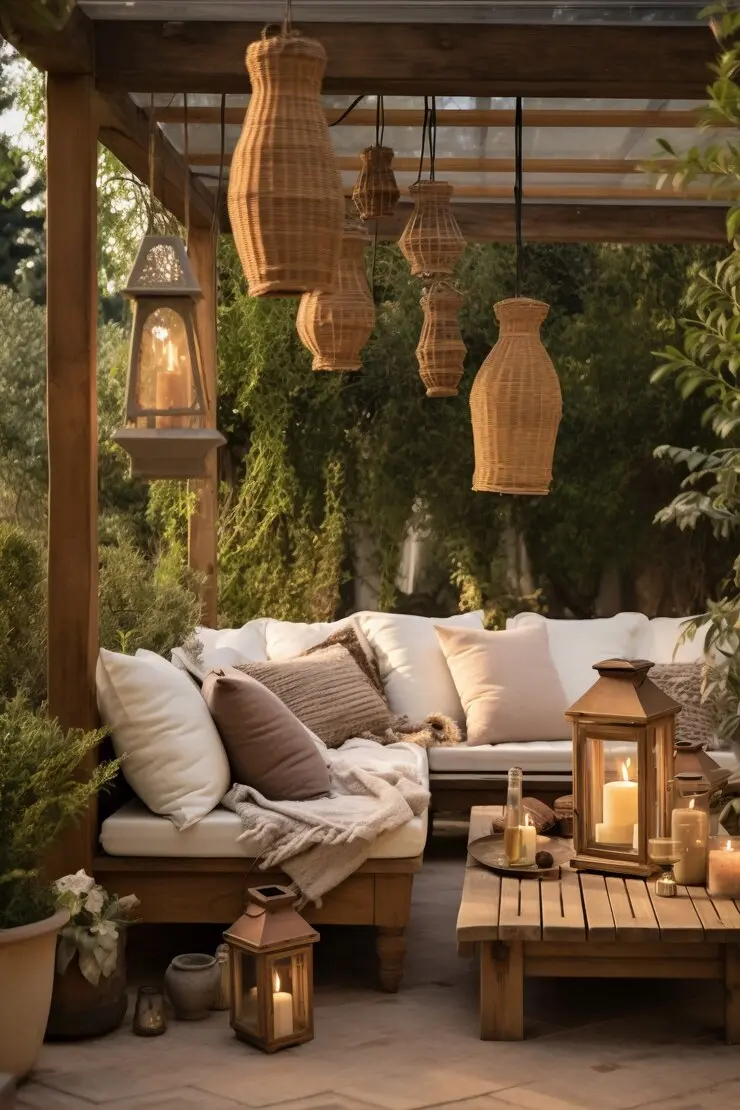 Outdoor space with furniture and greenery
