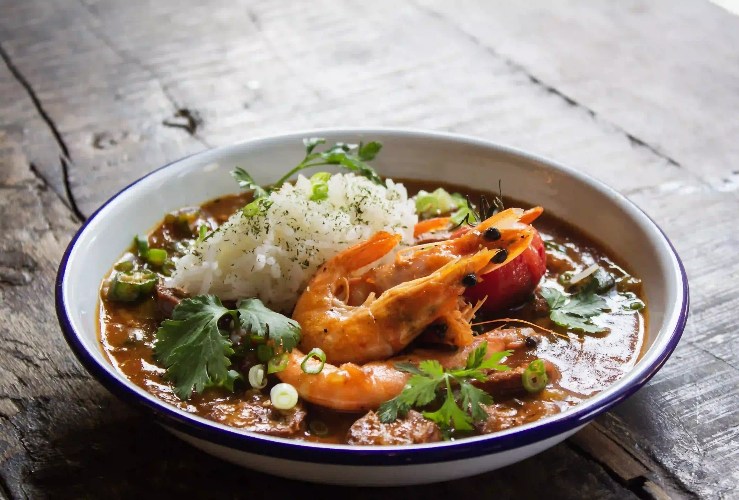 A bowl of prawn curry and rice A bowl of prawn curry and rice