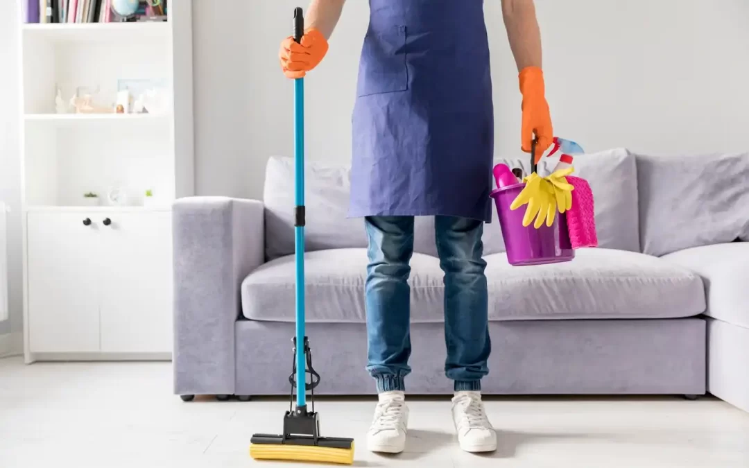 Man with cleaning equipment