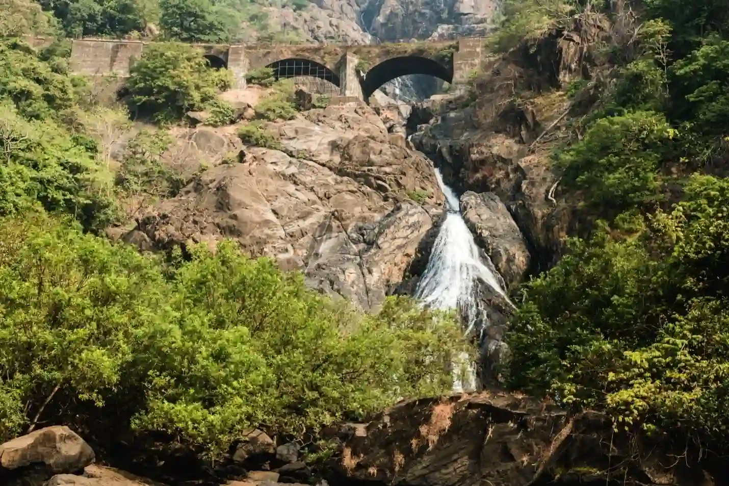 Dudhsagar Falls on a sunny day in Goa.