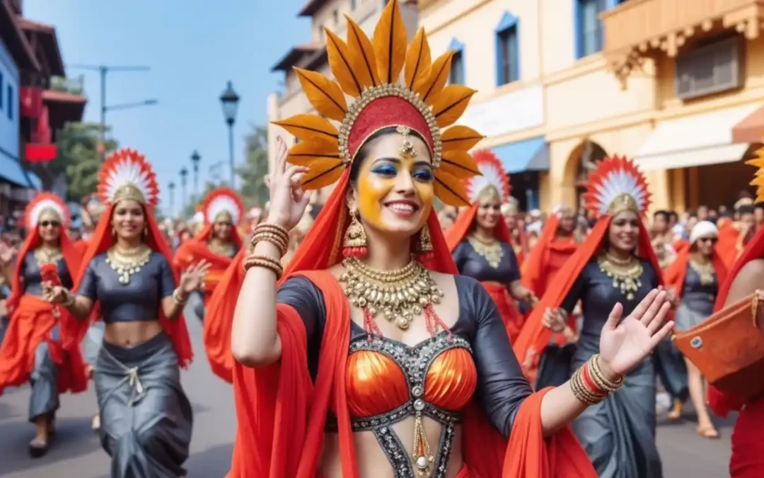 Women dressed up and enjoying the Goa Carnival.