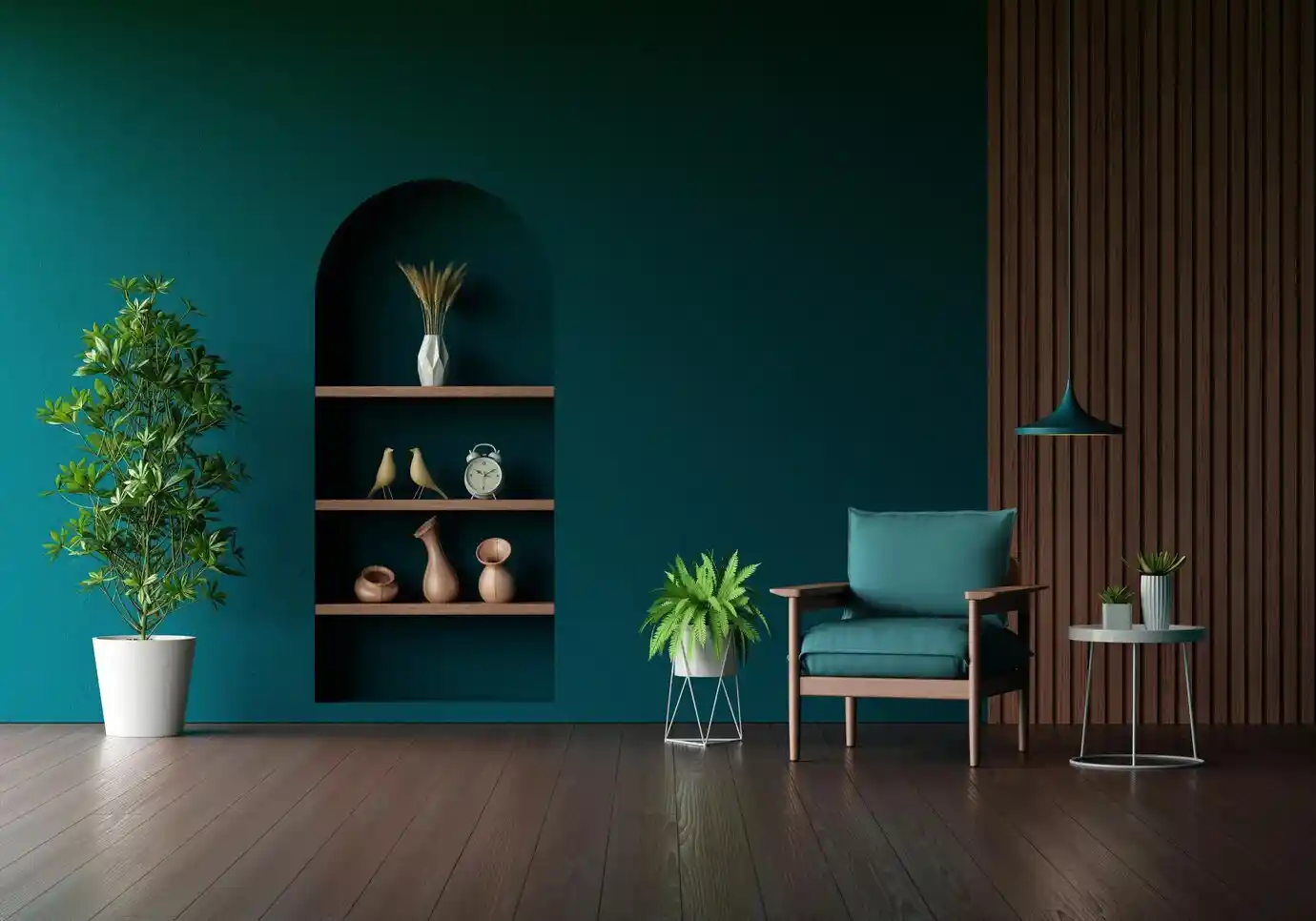 A deep green interior of a living area.