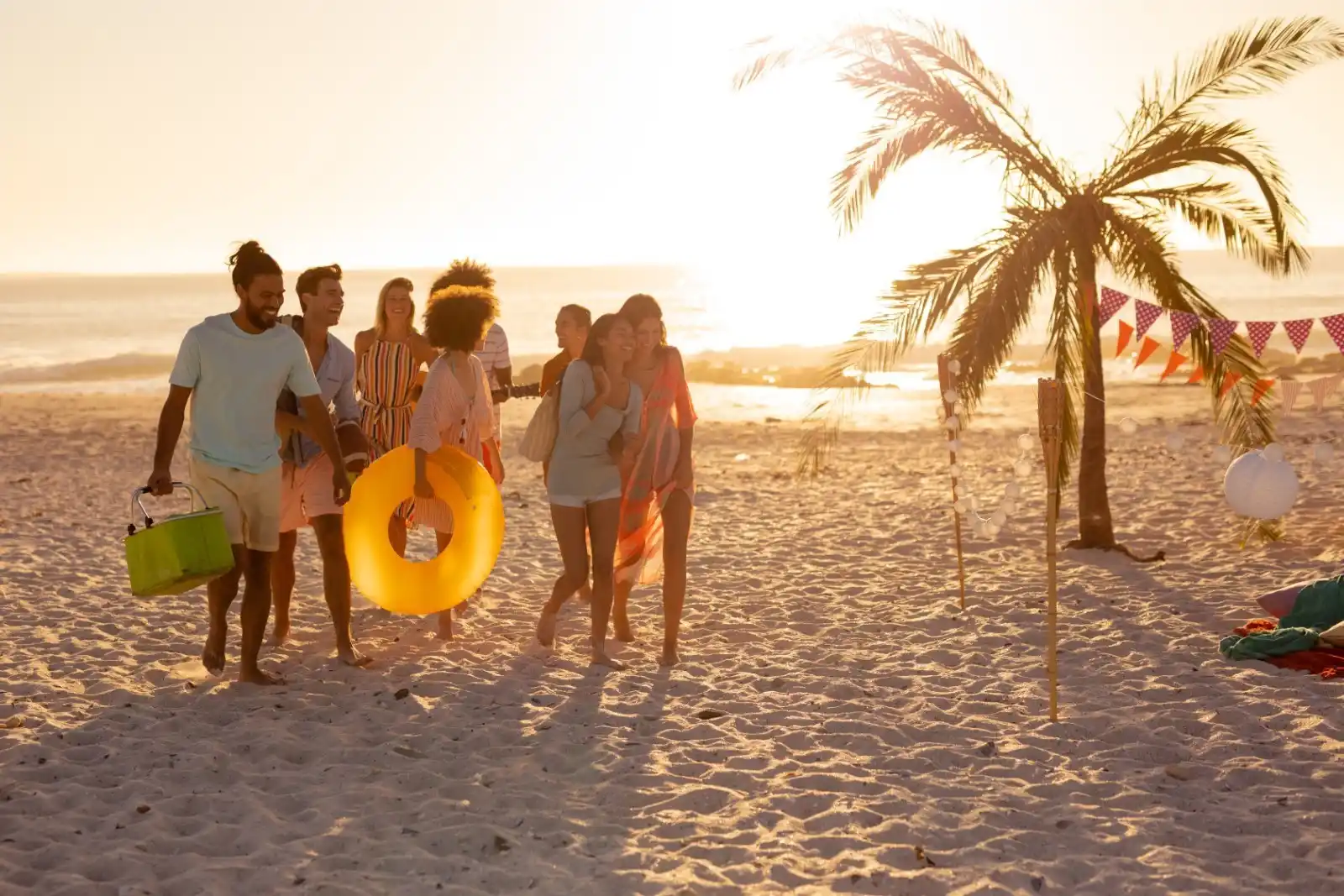 A group of people enjoying their time at the beach in Goa.