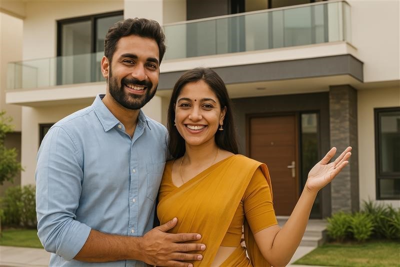 A happy couple with their newly bought home in Goa.