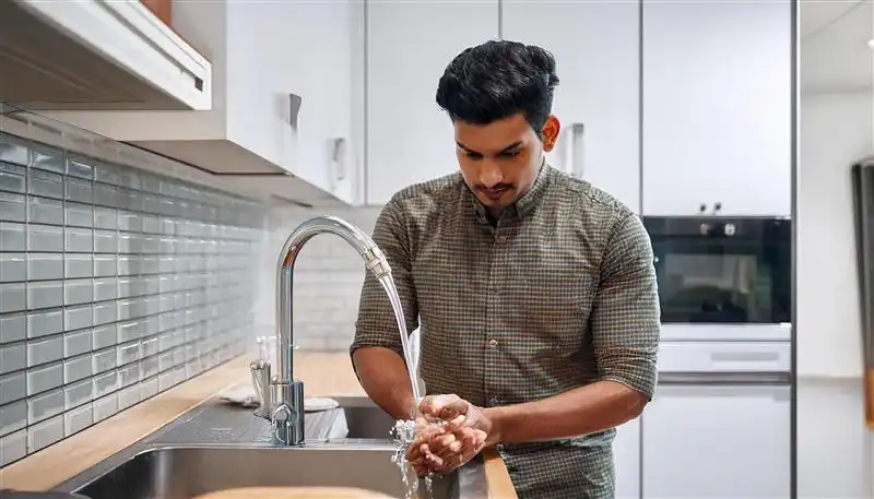 A home buyer checking water pressure in a home in Goa.