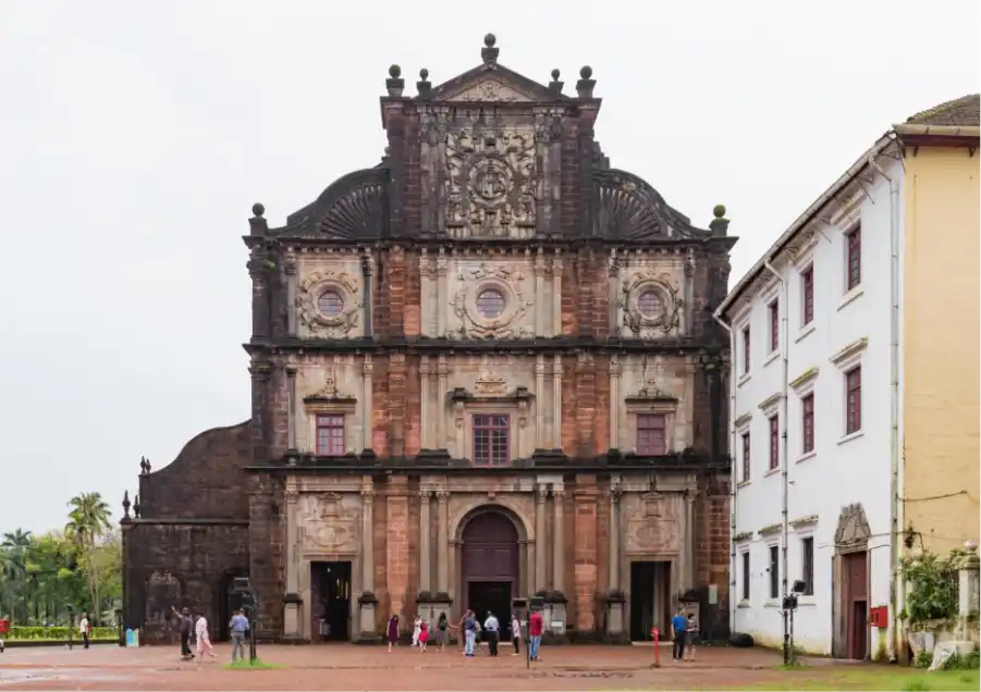 Front façade of the Basilica of Bom Jesus, Old Goa, located 9km away from Panjim, symbolising heritage near a property in Goa.