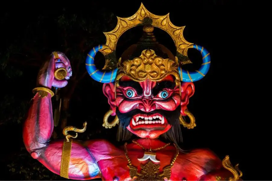 Effigy of demon king Narakasur in Panjim during Goa’s Diwali festival, capturing the cultural vibrance of owning a property in Goa.