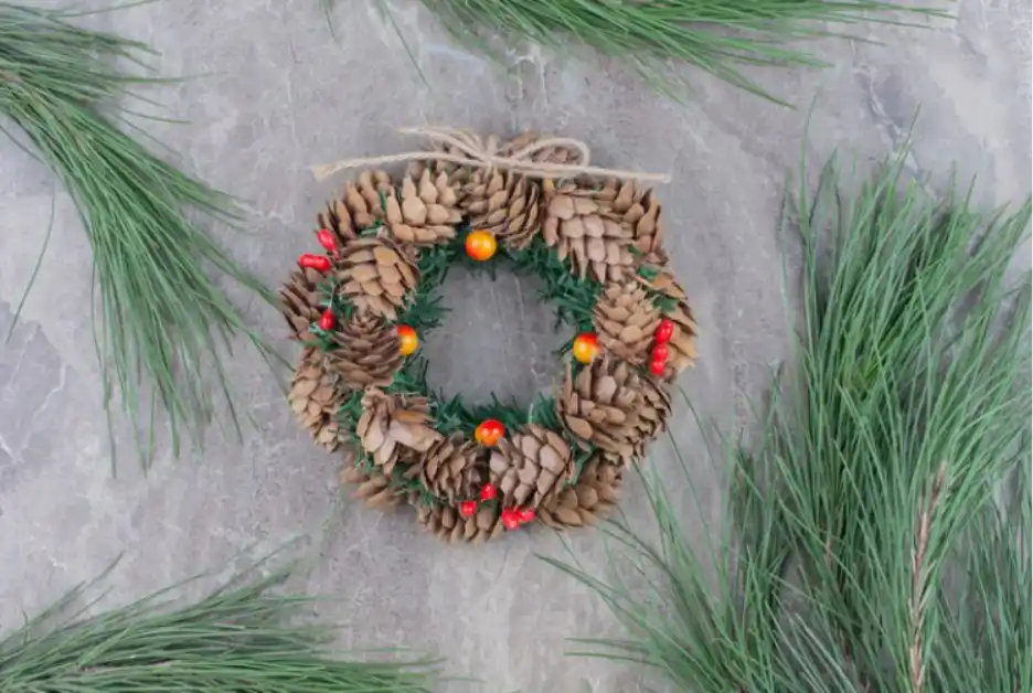 A wreath made of pine cones for Christmas in Goa.