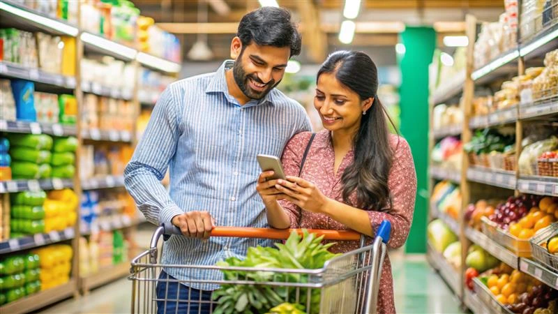 Couple shopping in a supermarket in goa