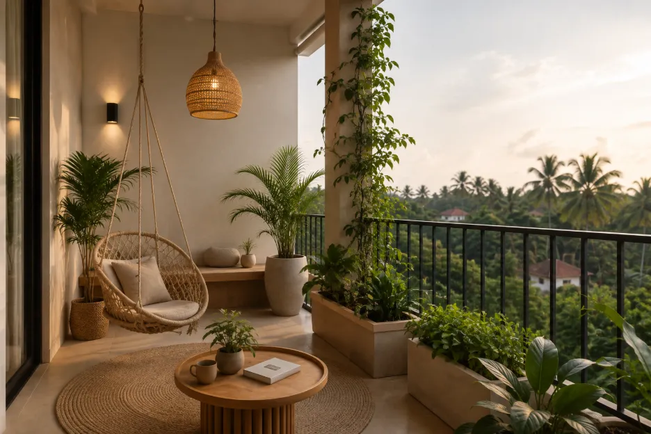  Boho-style apartment balcony in an apartment in Goa