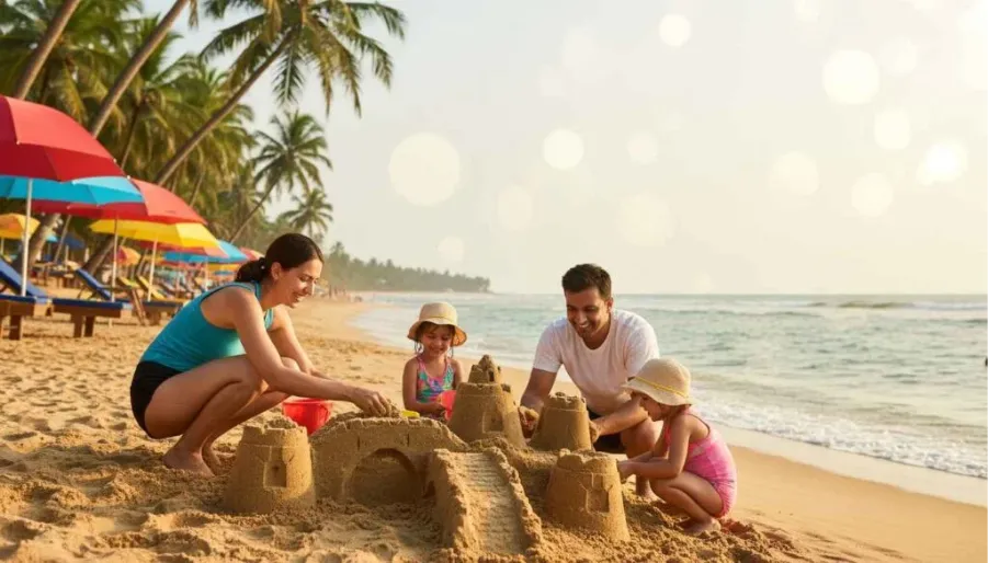 Family enjoying outdoor spaces and the beach near a home in Panjim.