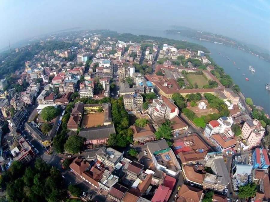 Aerial view of well-connected Goa, suited for a work-from-home lifestyle and ideal for those seeking a home in Panjim. 