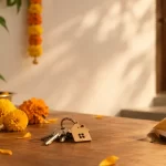 A picture showing keys to a home in Goa decorated for Dussehra and Diwali festivities